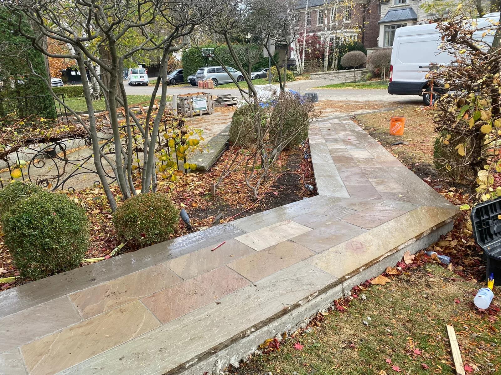 Flagstone walkway installation